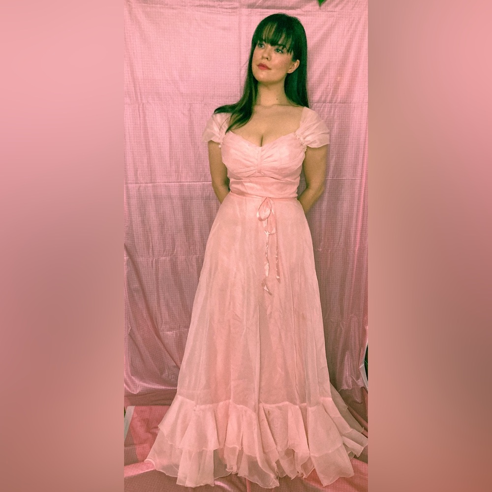 Vintage 70s/80s Pink Ruffle Maxi Dress